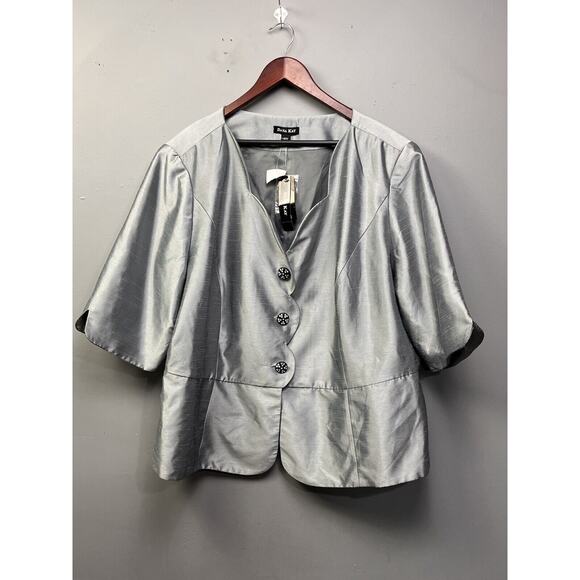 Dana‎ Kay Button Down Womens Plus Size 30W Jacket Metallic Gray Rhinestone NEW - Picture 1 of 8